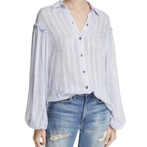 FREE PEOPLE Headed To The Highland Semi-sheer Button Up Shirt In Blue Size XS